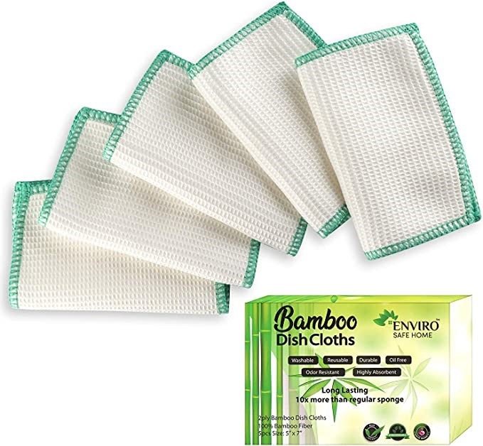 Whiffkitch Bamboo Dishcloths & Cleaning Cloths 6pk, Scrub-Non-Scratch,  Washable, Reusable, Super Absorbent, Hygienic, Quick Drying, Durable,  Kitchen