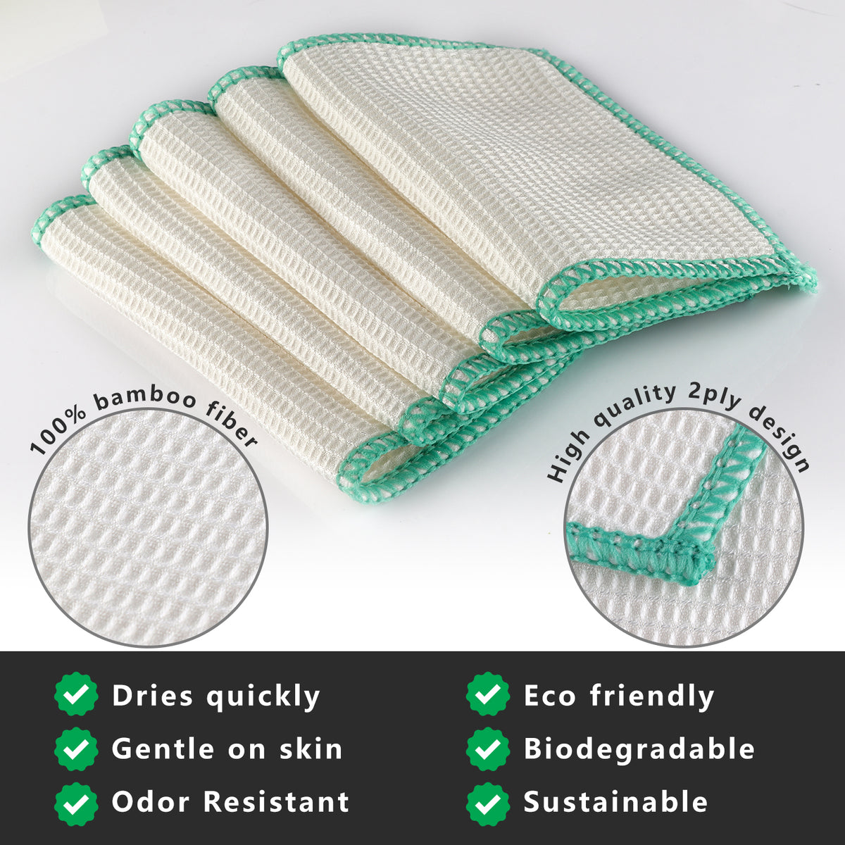 Bamboo Ducky Bamboo Dish Cloths, Eco-Friendly,Non-Scratch,Lint-Free,Quick-Dry,Re-Usable,CleaningTowel Pack of 6 (Medium Ducky 9x7inch, Modern Grey/White)