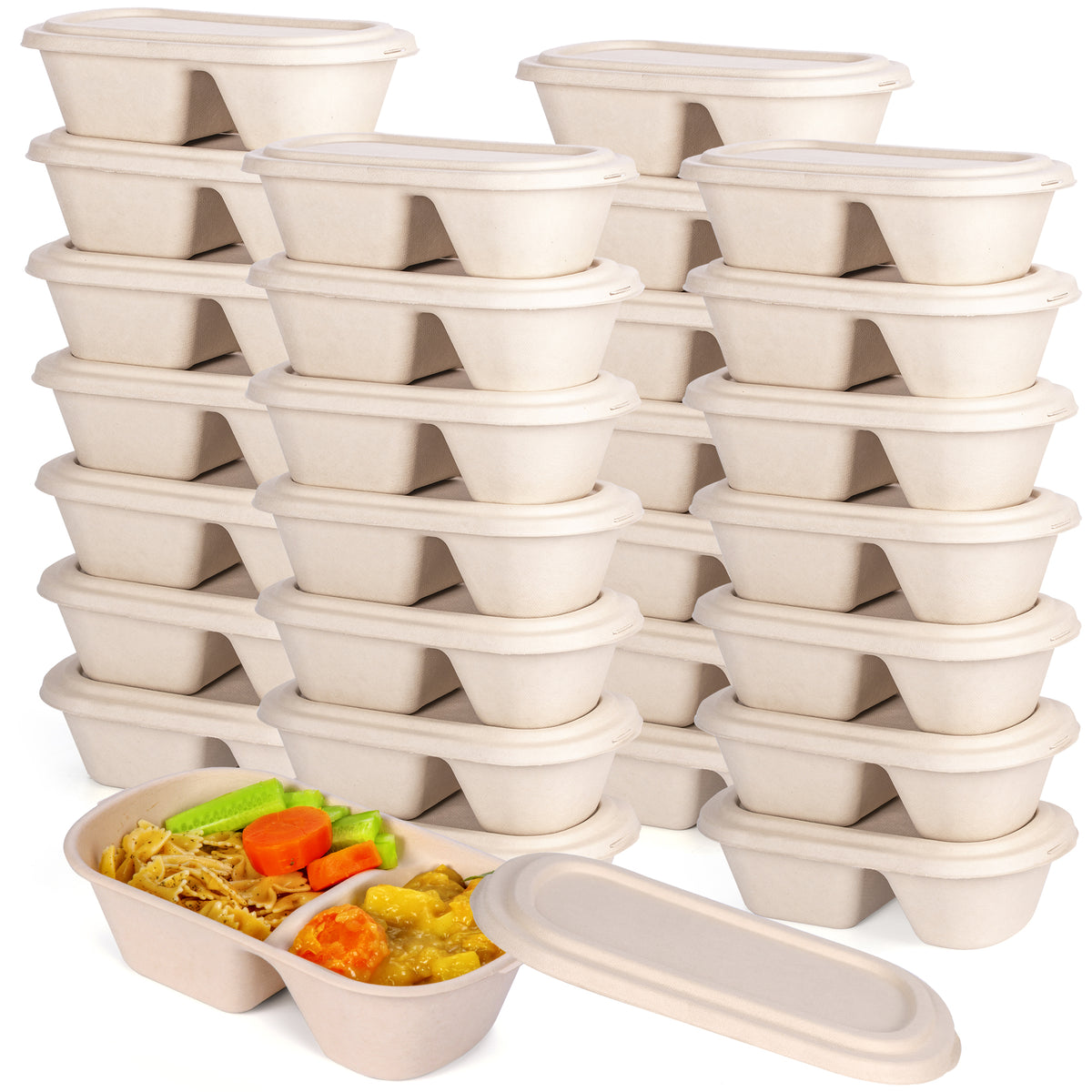 Enviro Safe Home Contenedores desechables para preparación de comidas,  contenedor de almacenamiento de alimentos compostable con tapa, paquete de  50