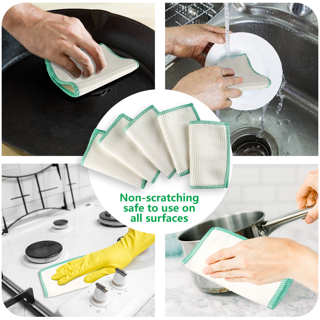 5pcs Bamboo Fiber Cleaning Cloths Eco-friendly Reusable Dish Towels  Dinnerware Wash Cloths Kitchen Cleaning Supplies