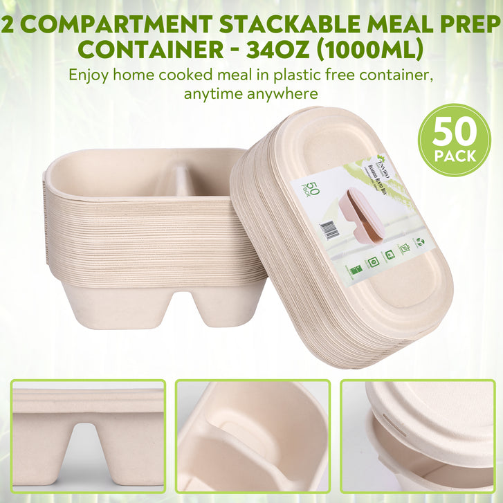 34oz 3 Compartment Meal Prep Container w/ Lids Food Storage