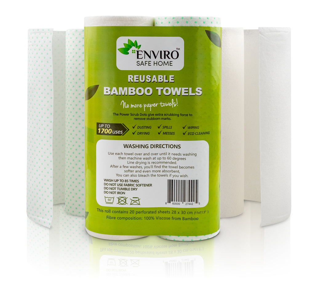 Bamboo Towels - Heavy Duty Eco Friendly Machine Washable Reusable Bamboo Towels - One Roll replaces 6 Months of Towels!