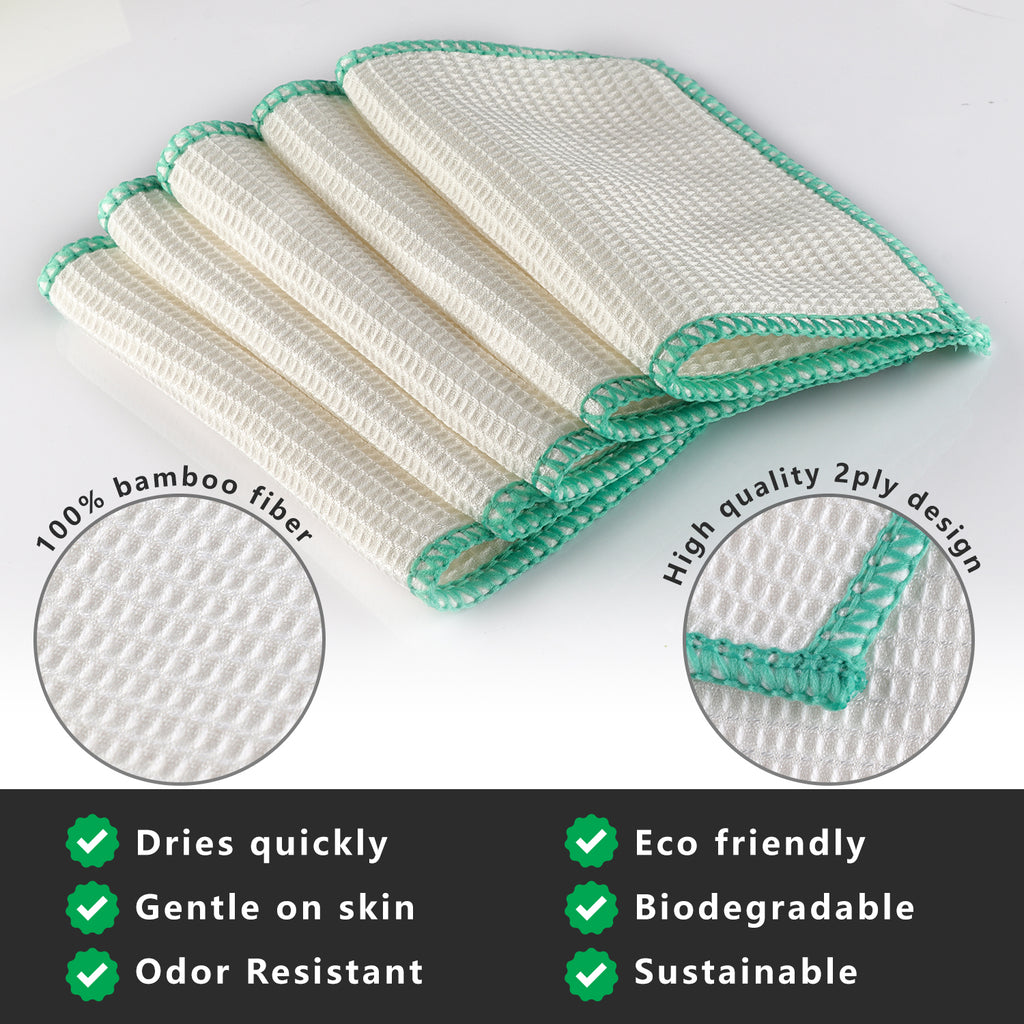 Whiffkitch Bamboo Dishcloths & Cleaning Cloths 6pk, Scrub-Non-Scratch,  Washable, Reusable, Super Absorbent, Hygienic, Quick Drying, Durable,  Kitchen